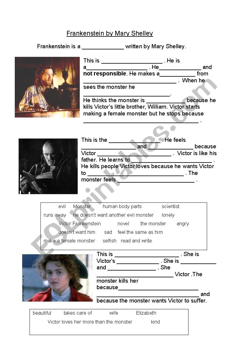 Frankenstein worksheet