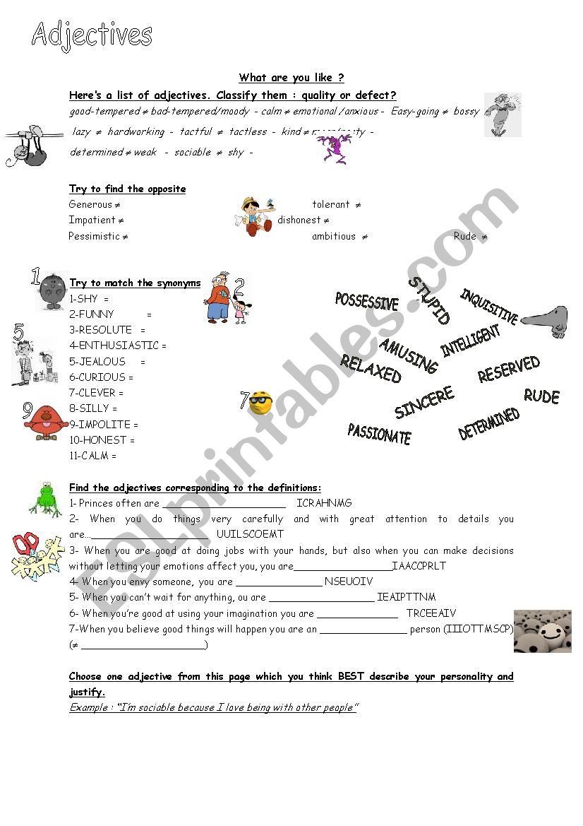 adjectives - personality worksheet