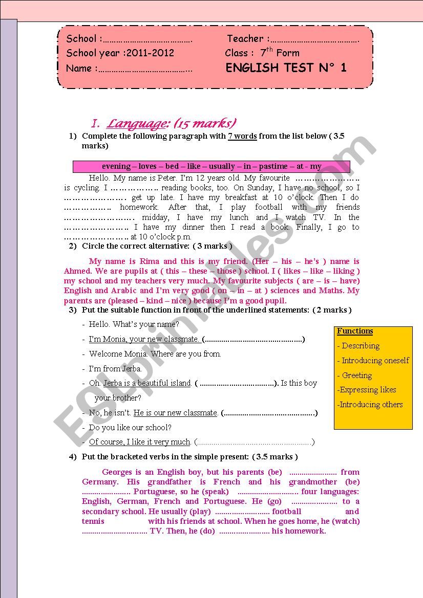 Full-Term Test NÂ°1   worksheet