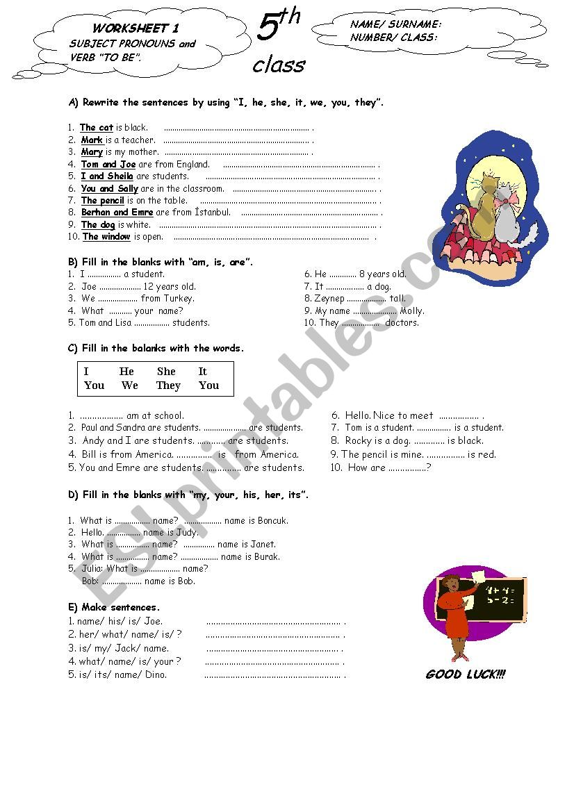 to be and pronouns worksheet