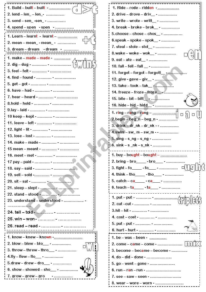 Irregular Verbs Bookmark / Poster