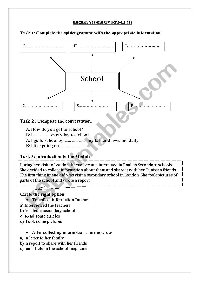 English Secondary Schools (1) worksheet