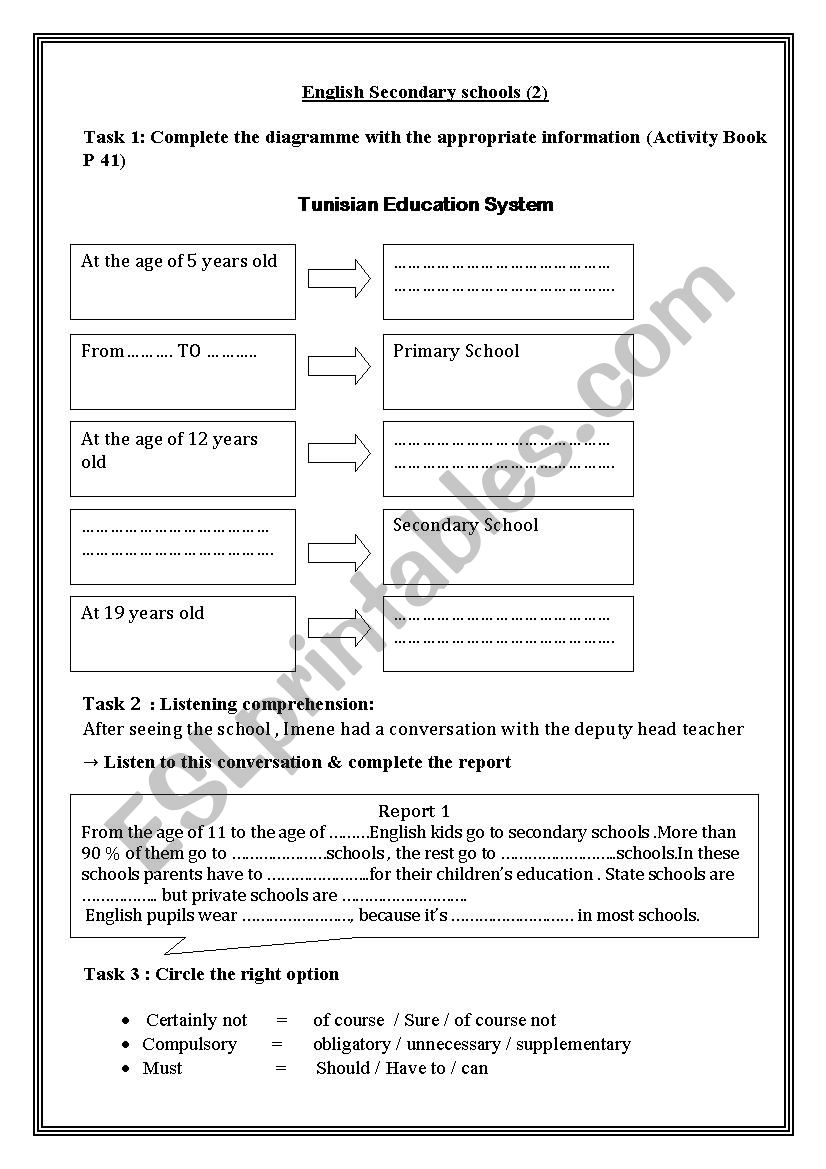 English Secondary Schools (2) worksheet
