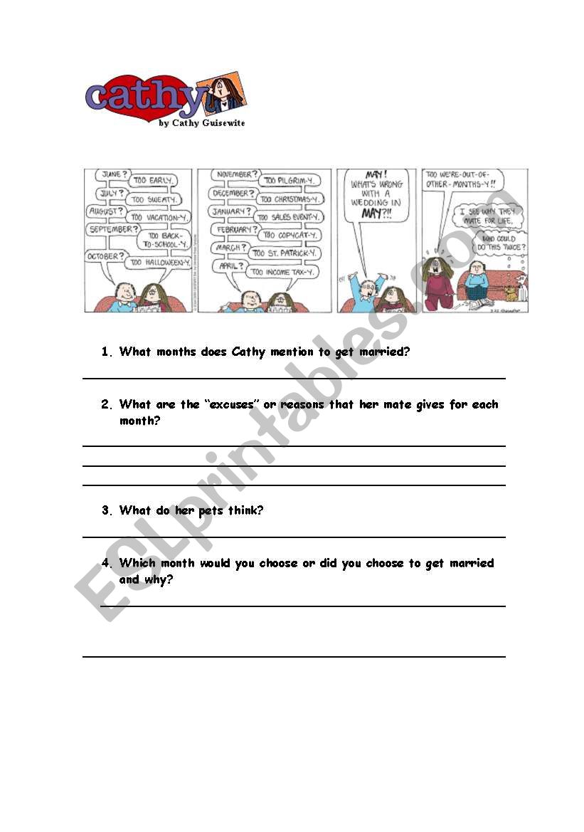 Cathy gets married worksheet