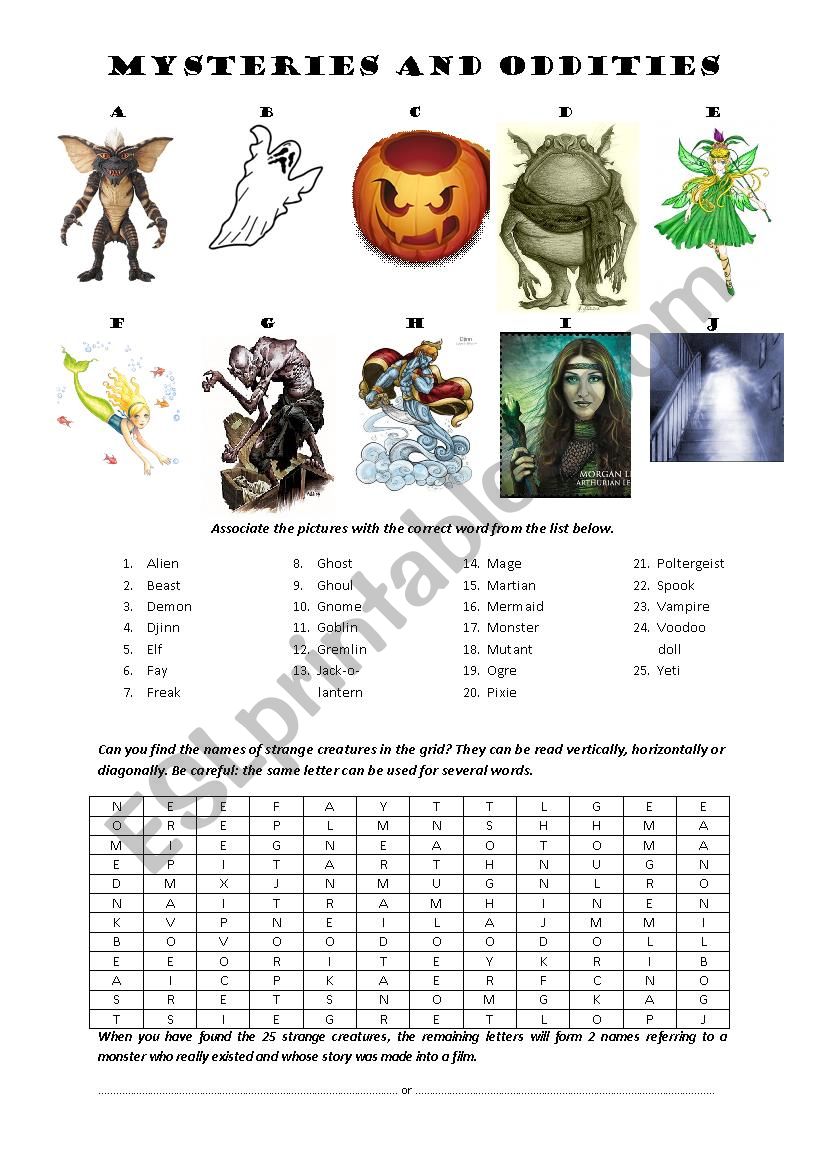 Strange creatures worksheet