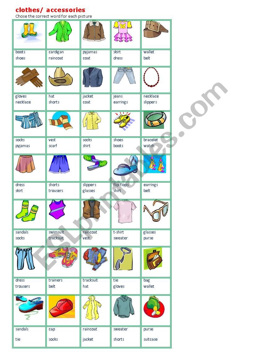 CLOTHES&ACCESSORIES VOCABULARY