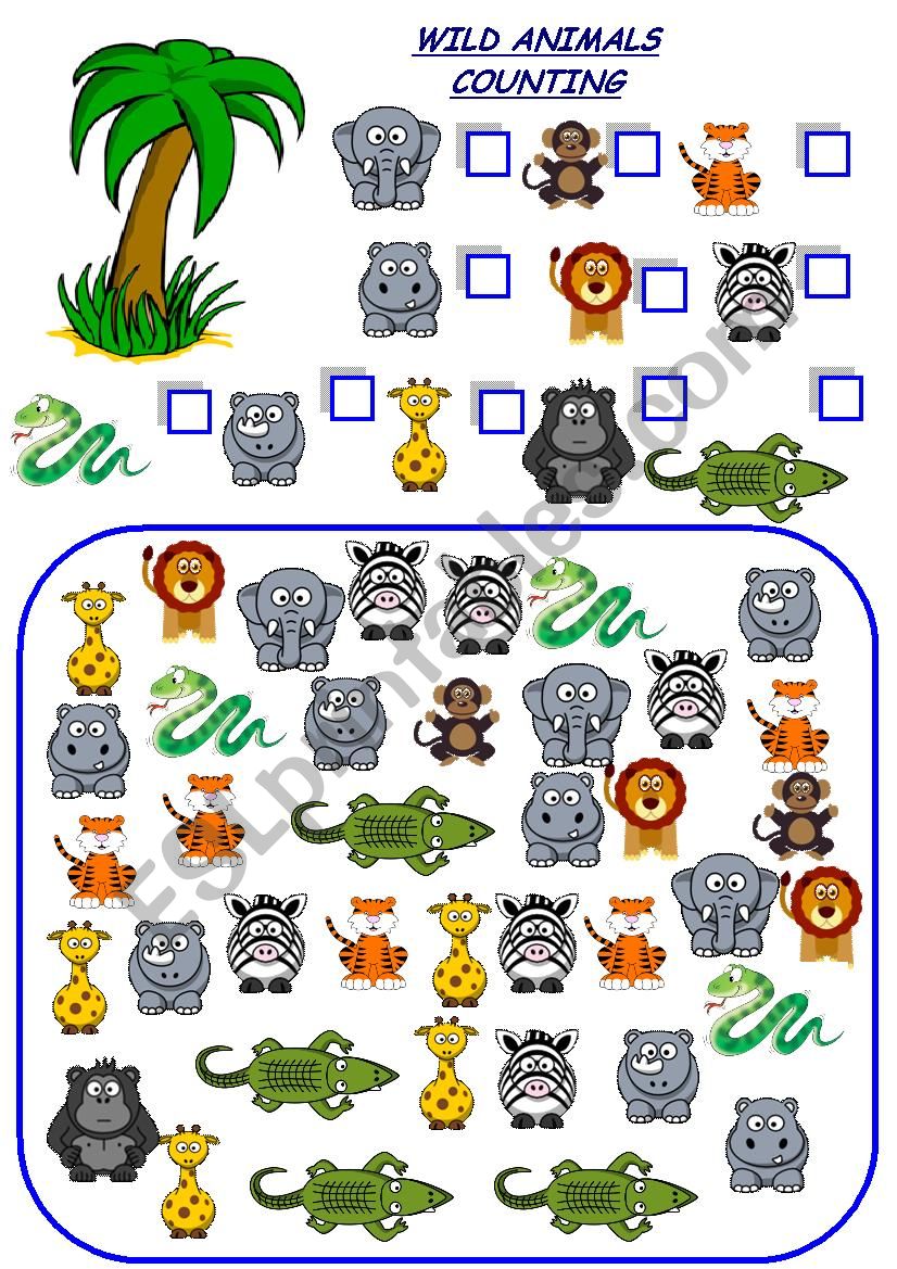 wild animals counting worksheet