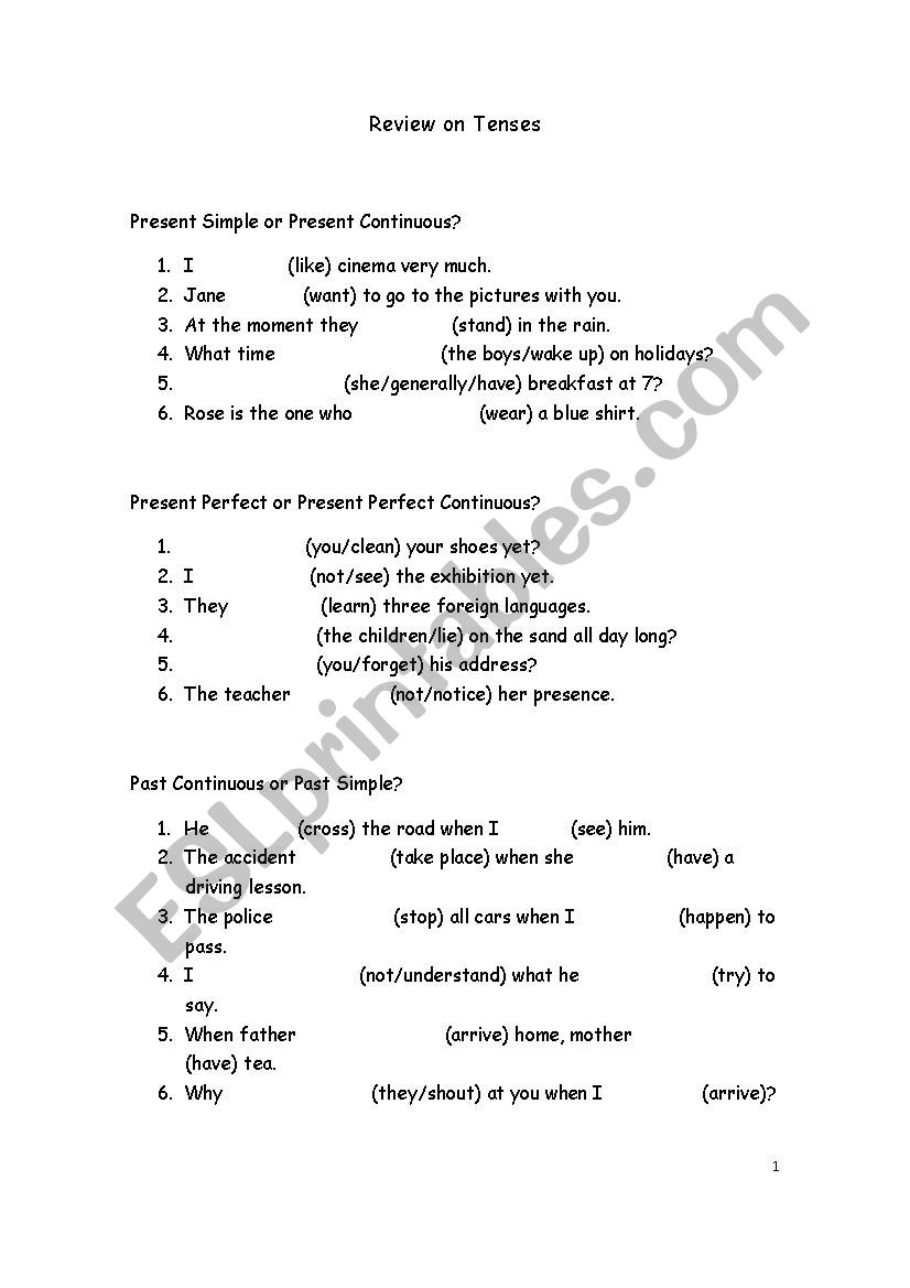 Which tense?  worksheet