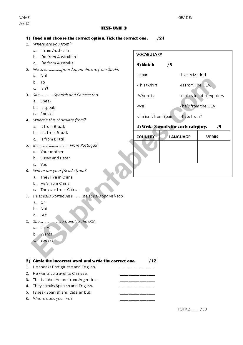 Test worksheet Test worksheet