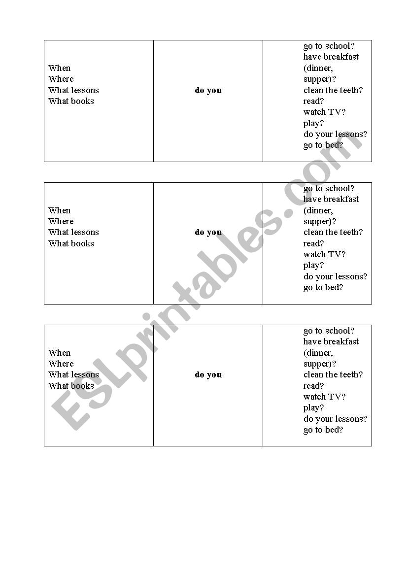 Daily routine worksheet