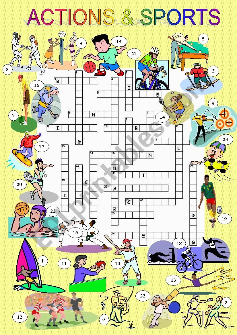 SPORTS and ACTIONS CROSSWORD worksheet