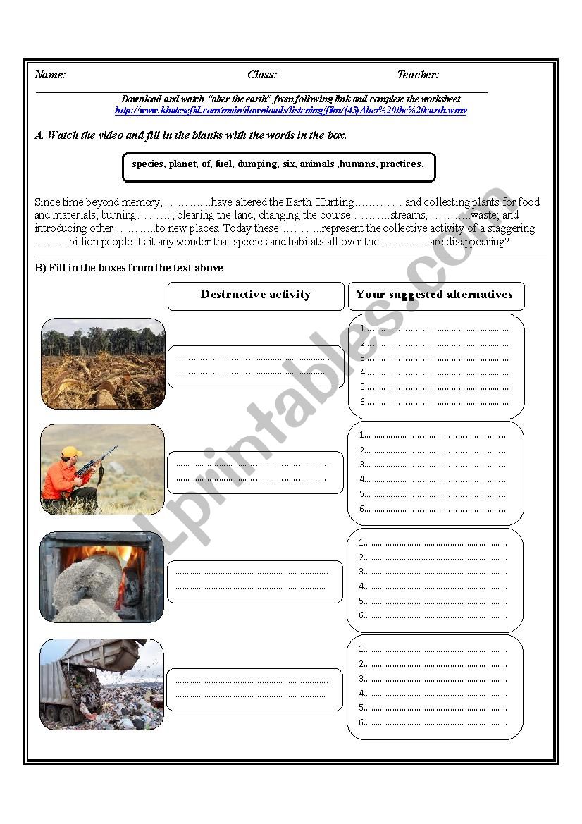 altering the earth worksheet