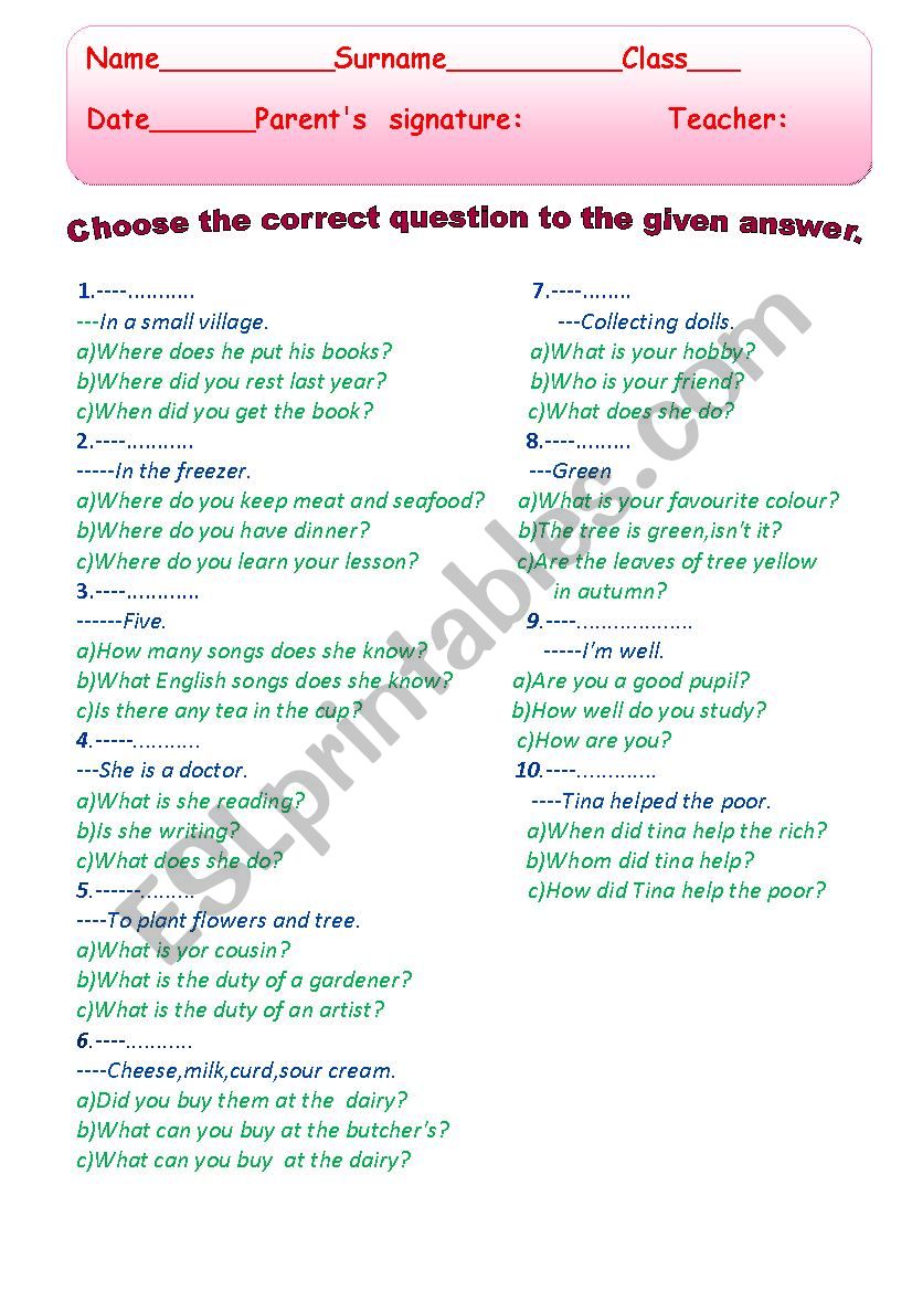 logical test worksheet