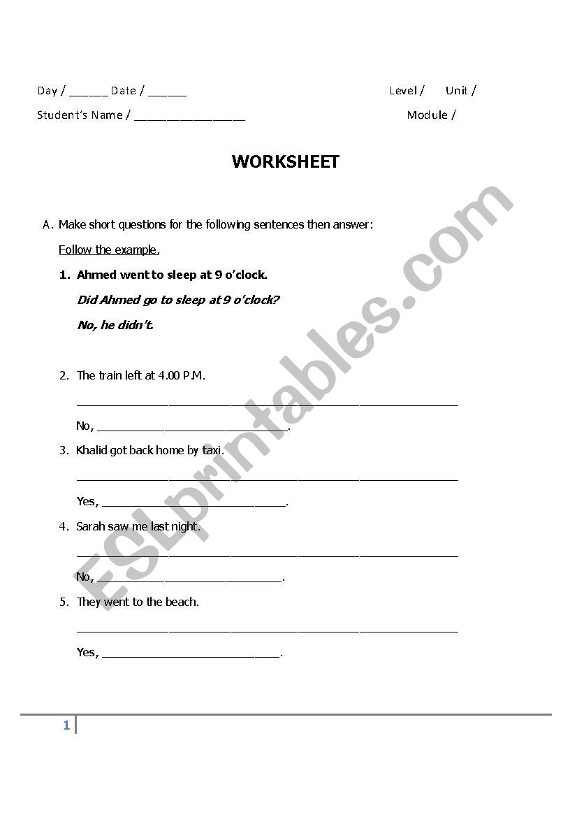 Past Simple worksheet