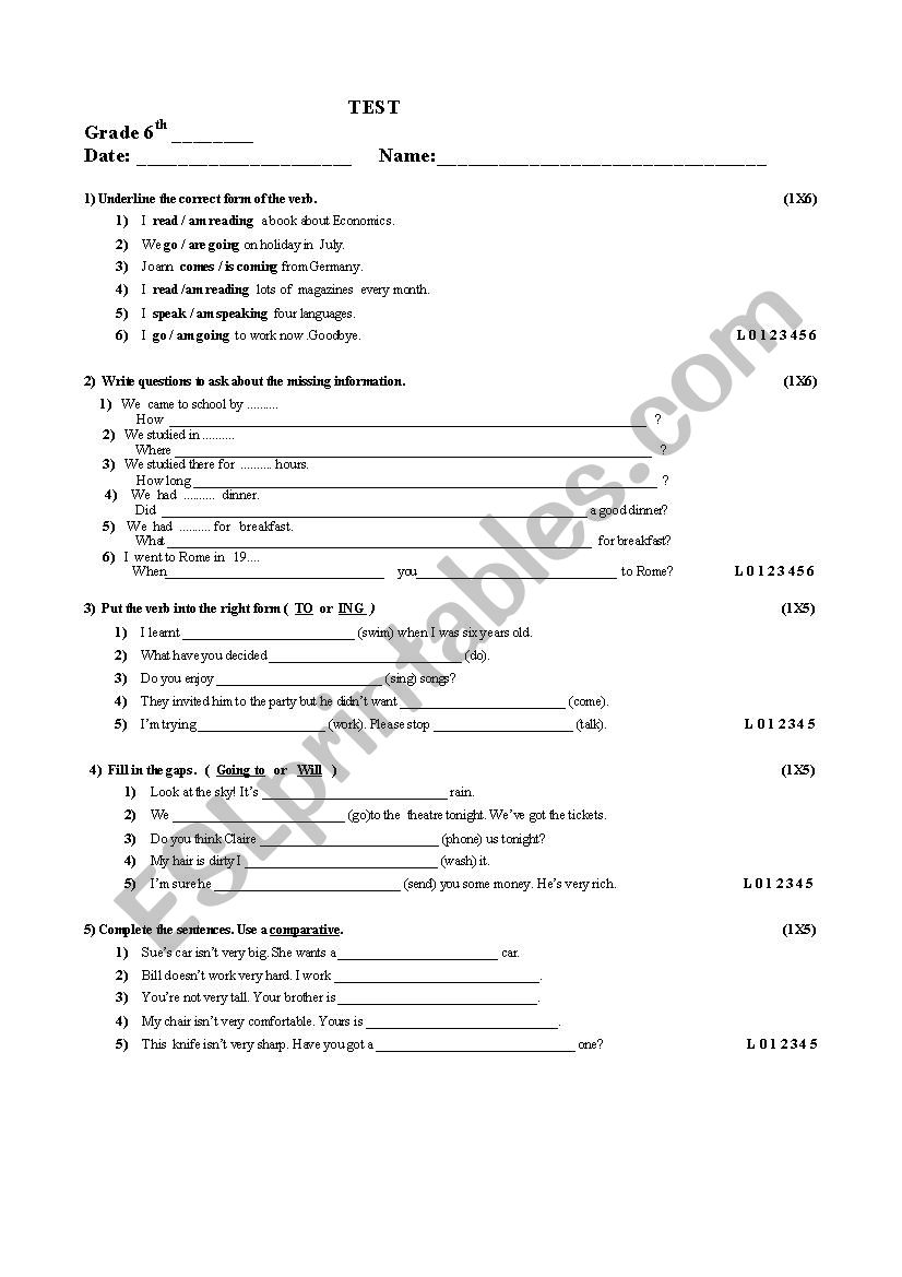 GRAMMAR TEST worksheet