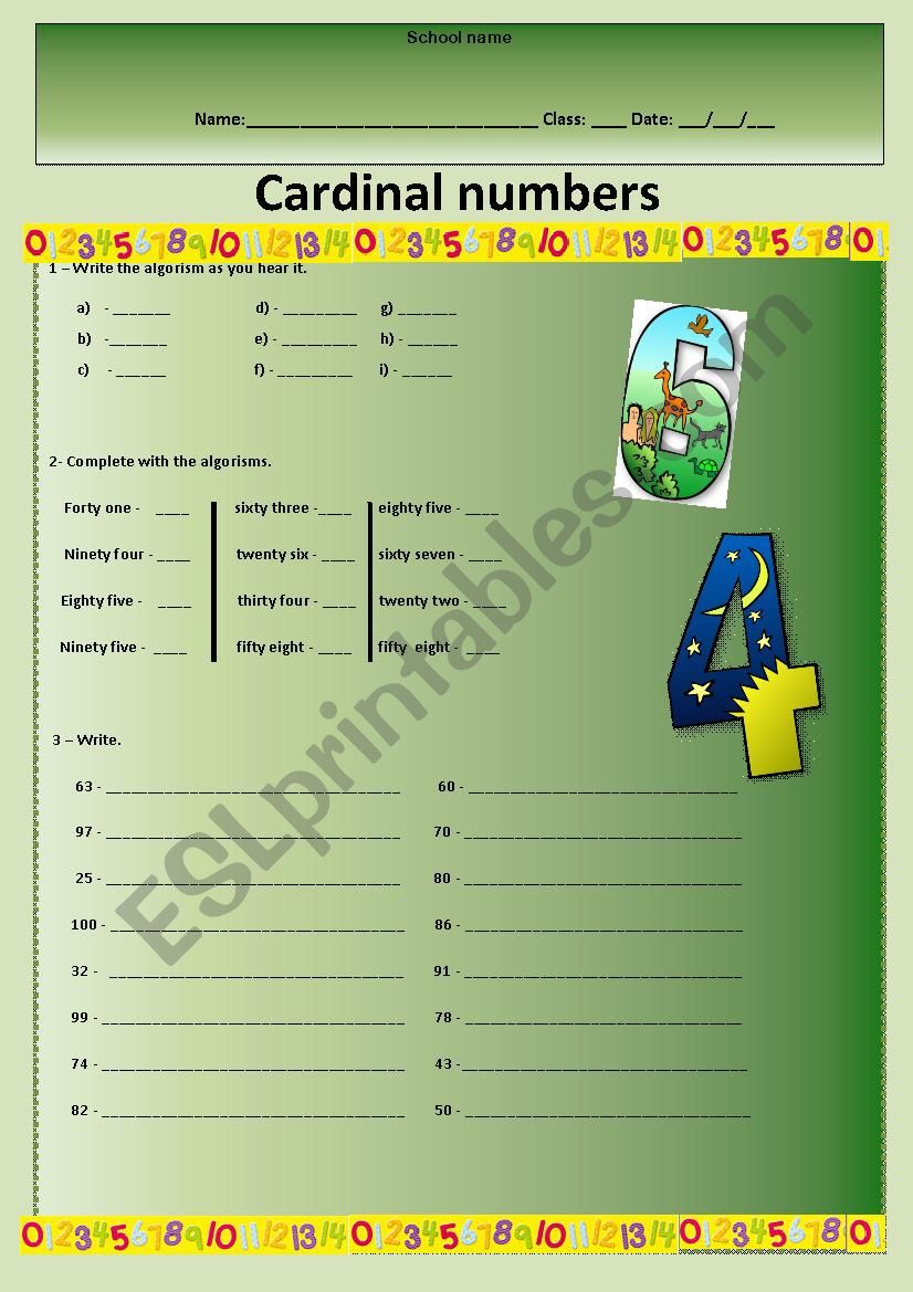 cardinal numbers worksheet