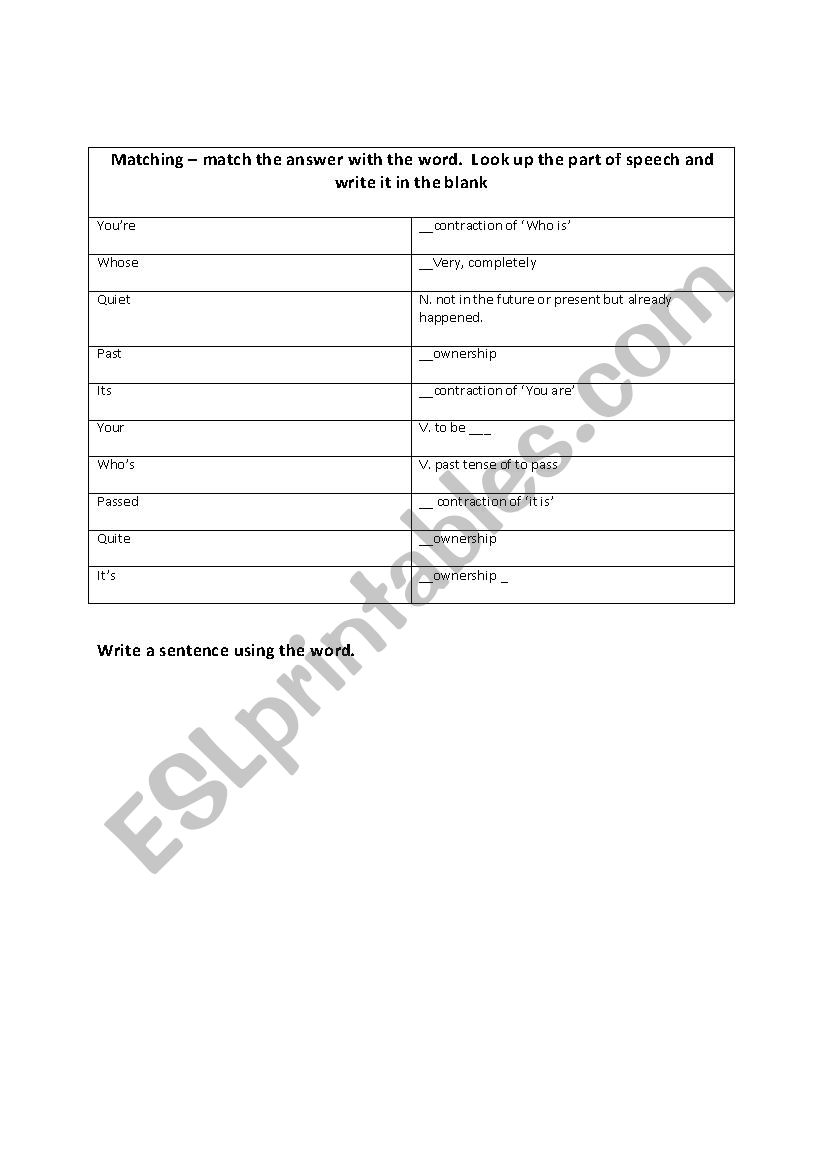 HS Homophone Worksheet - ENG I