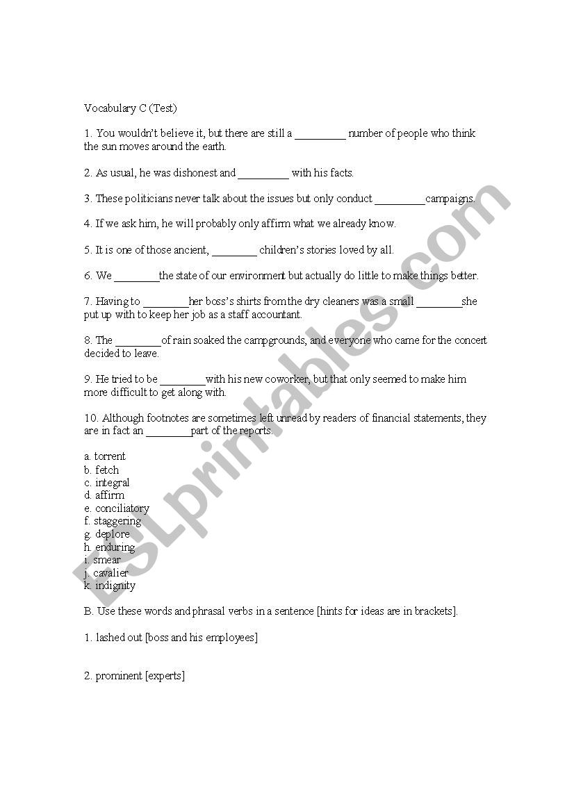 Advanced Vocabulary C worksheet