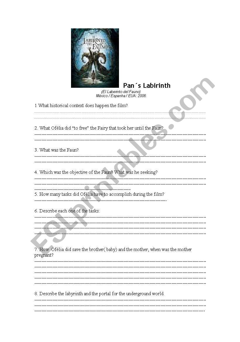 Pans Labitrinth worksheet