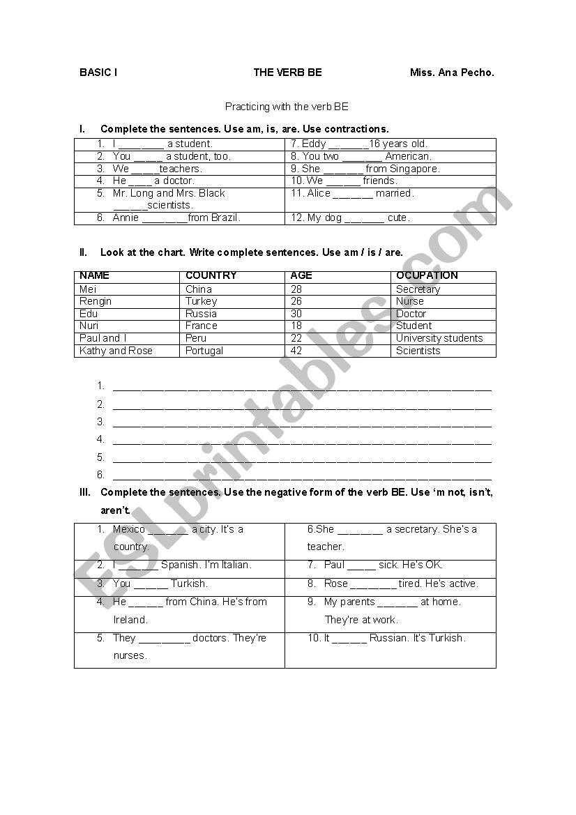 Verb to be worksheet