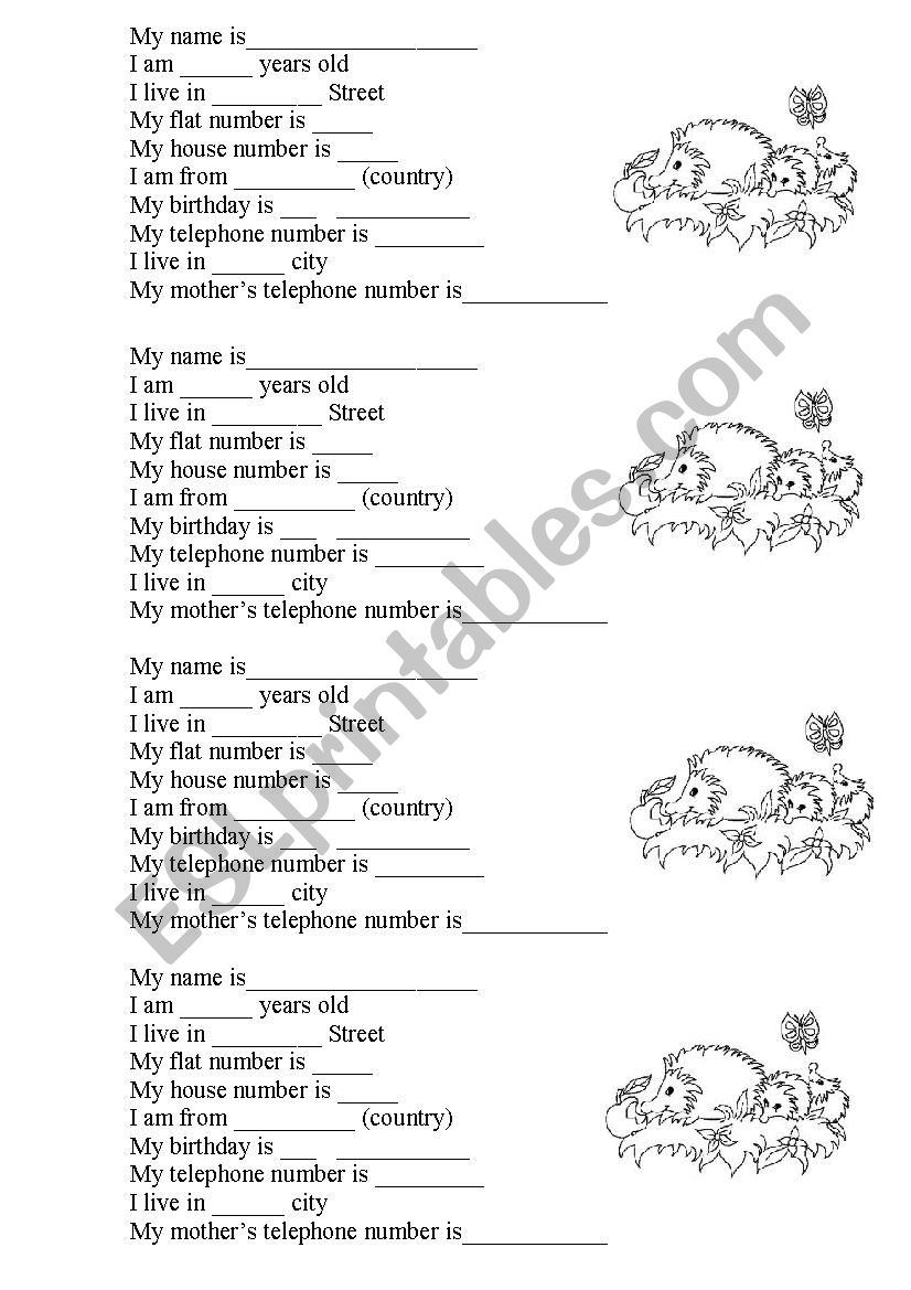 personal information worksheet