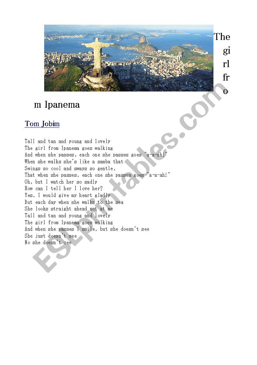 Song:The girl from Ipanema worksheet