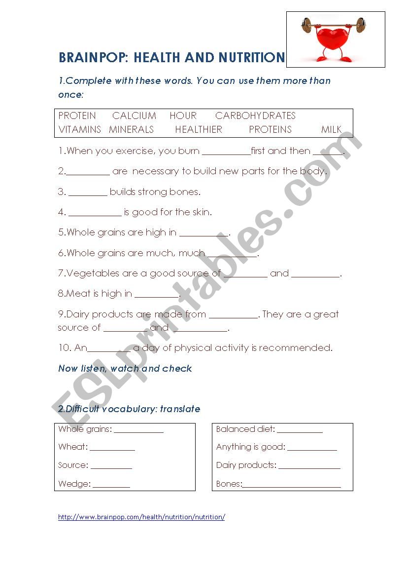 nutrition worksheet