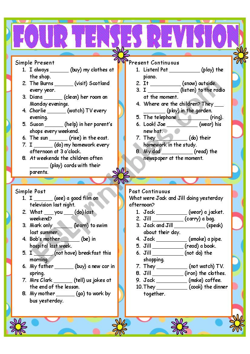 Present Tenses Revision Worksheet Gambaran 