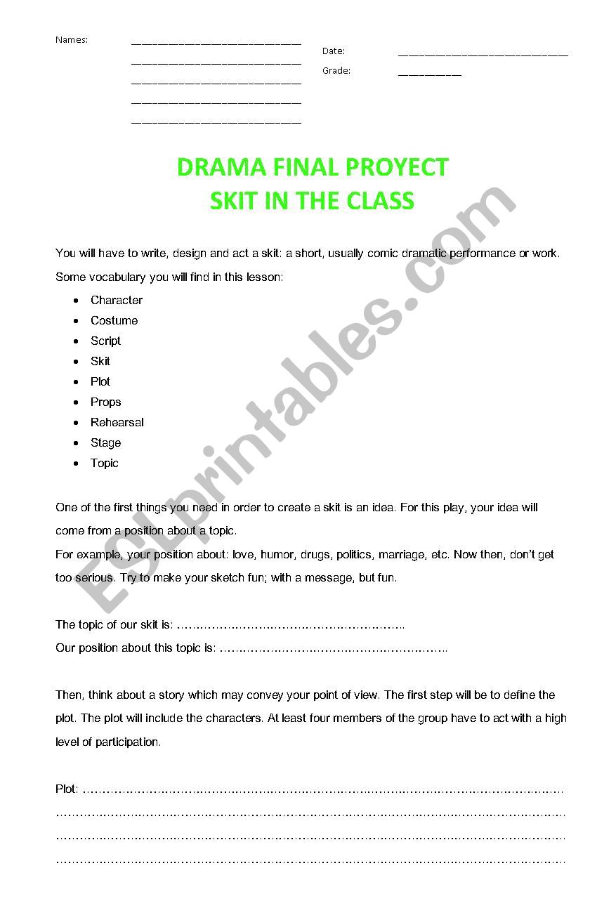 SKIT-DRAMA PROJECT worksheet