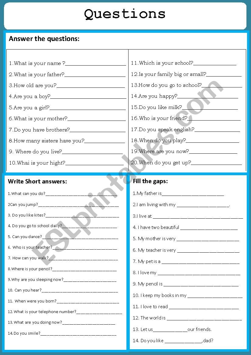 Questions worksheet