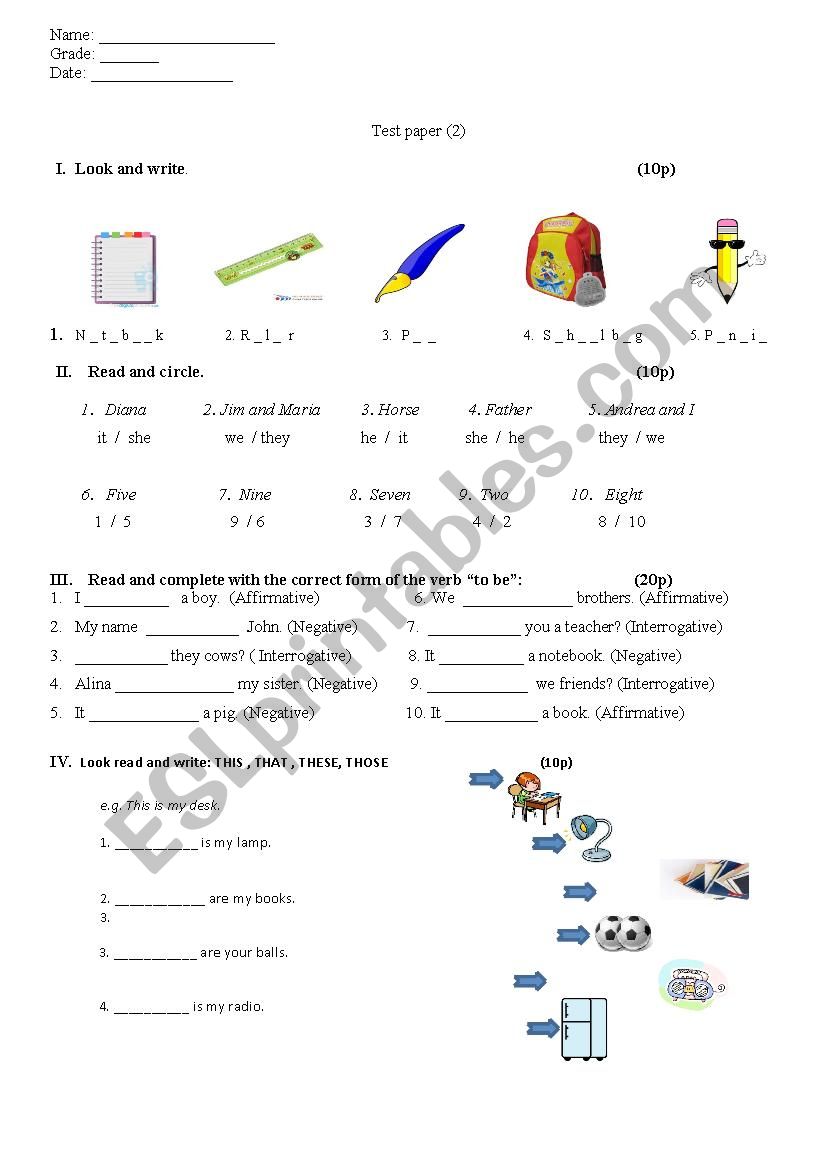 third grade 1st test worksheet