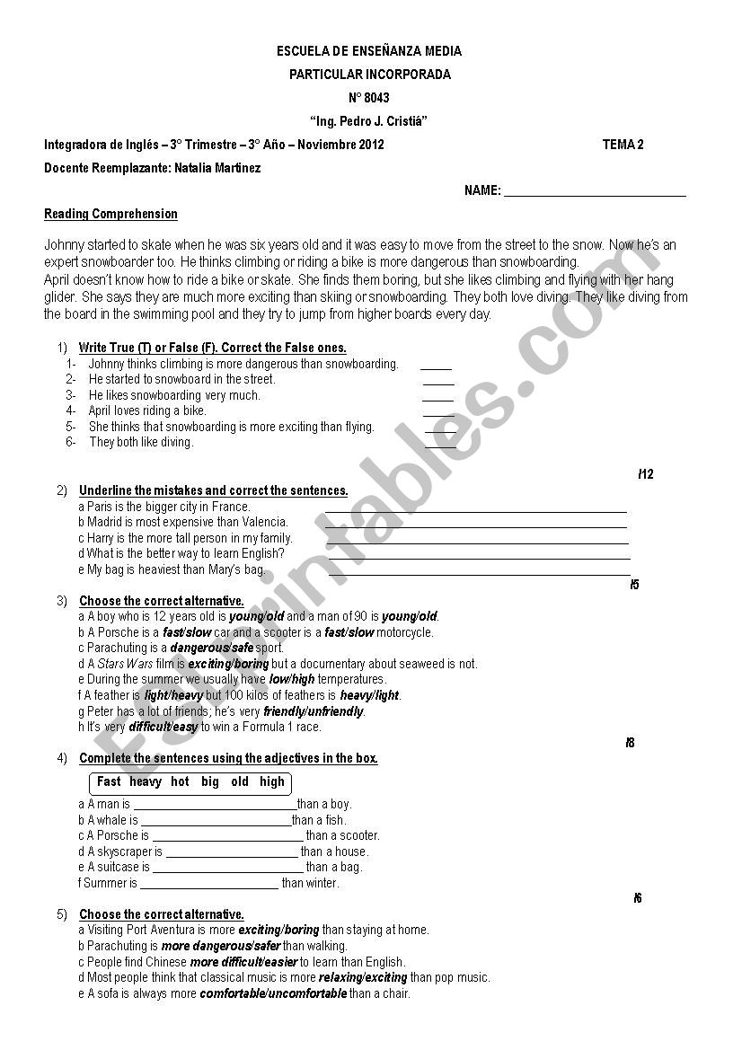 Comparative and Superlative Test