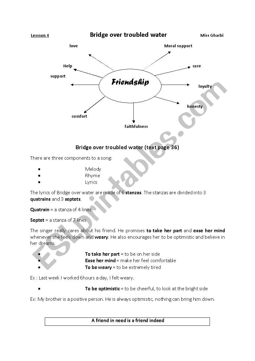 Bridge over troubled water lesson 2nd year 