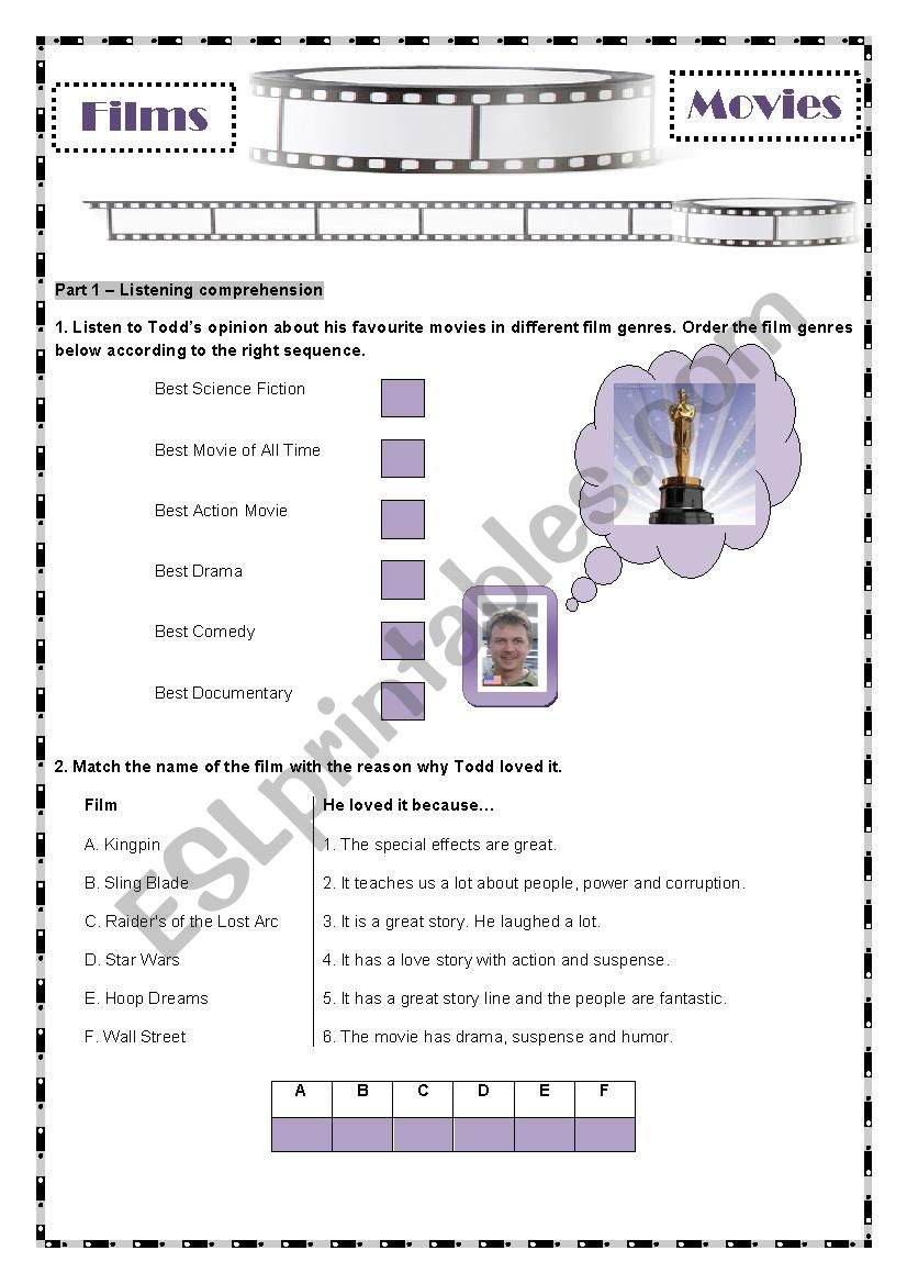 Cinema worksheet