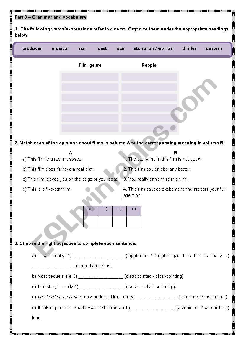 Cinema worksheet