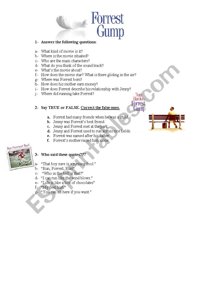 Forrest Gump worksheet