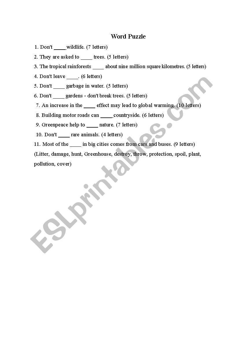 environmental protection worksheet