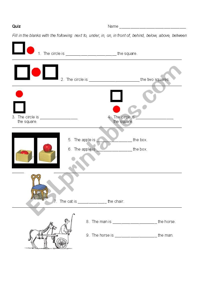 Prepositions of Location Quiz worksheet