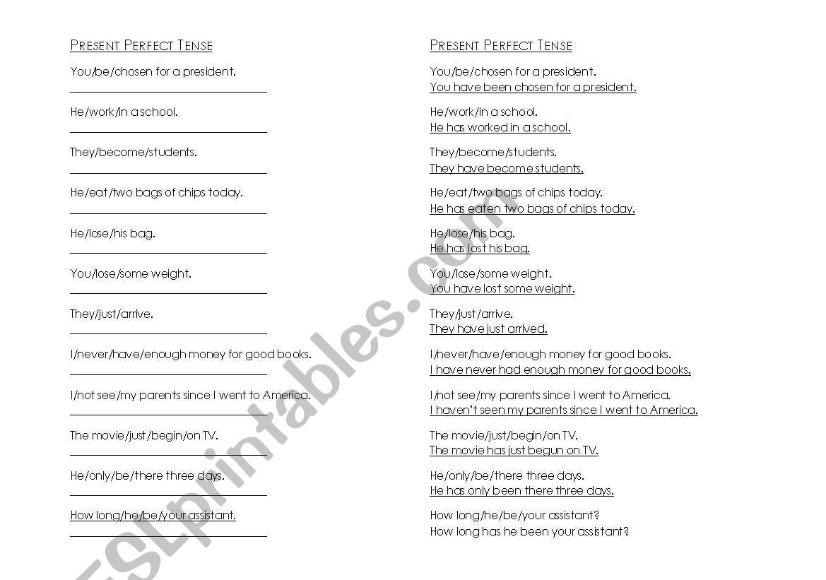 Small test from PRESENT PERFECT TENSE