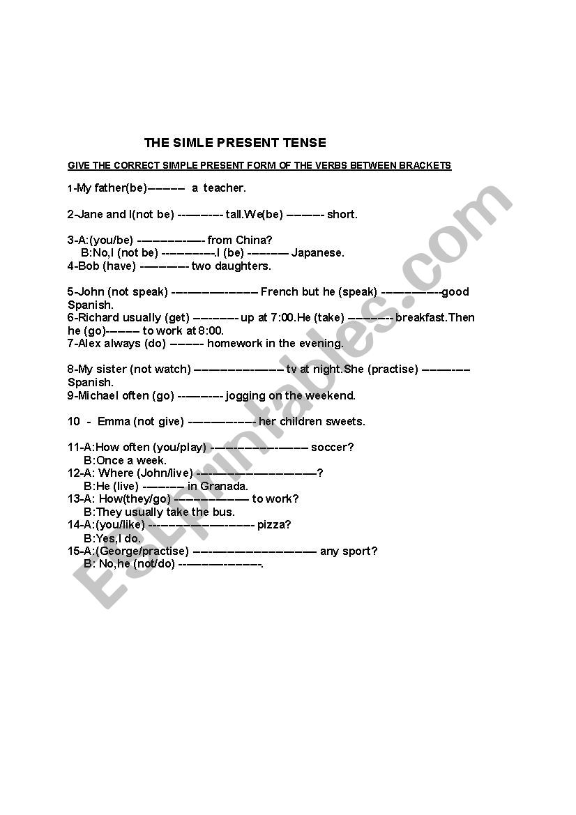 the simple present tense worksheet