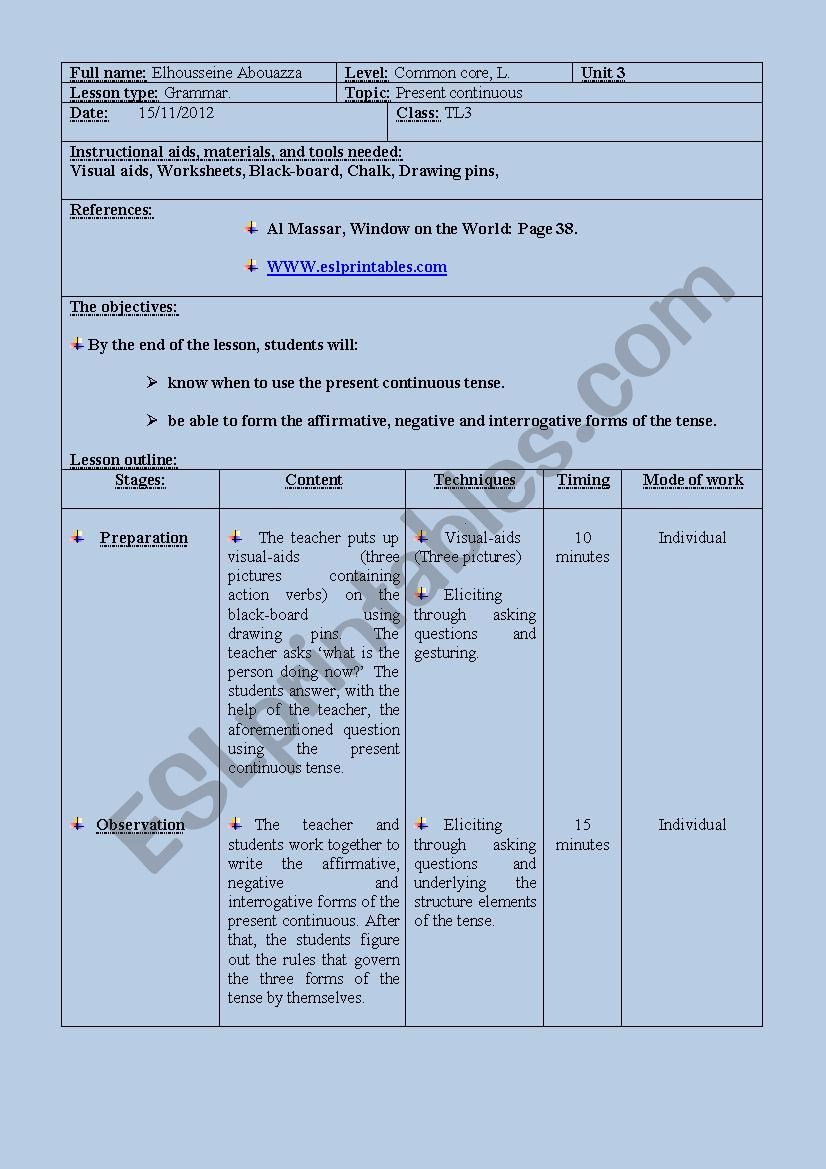 present continuous lesson plan