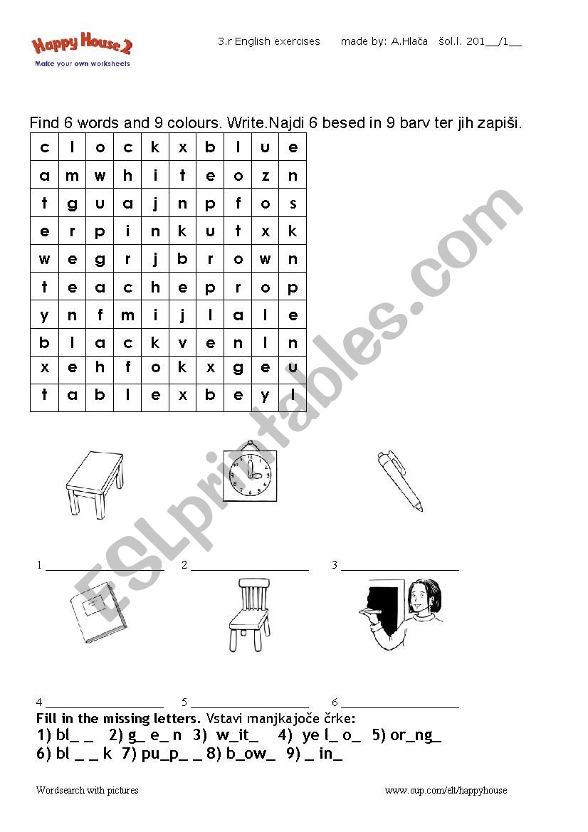 WORDSEARCH happy house 2 worksheet