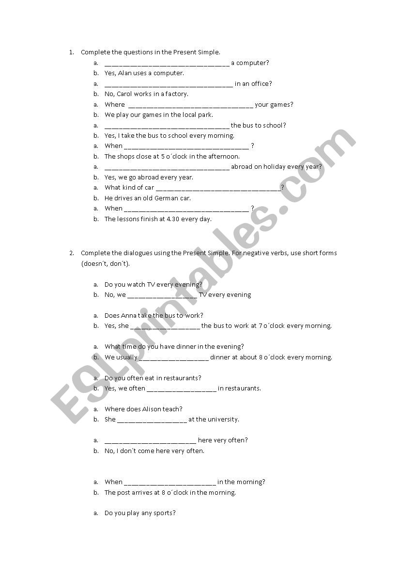 Present simple worksheet