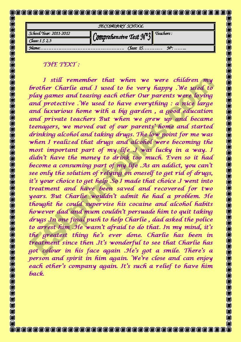 Full-Term Test N°3 DRUG ADDICTS Full-Term Test N°3 DRUG ADDICTS