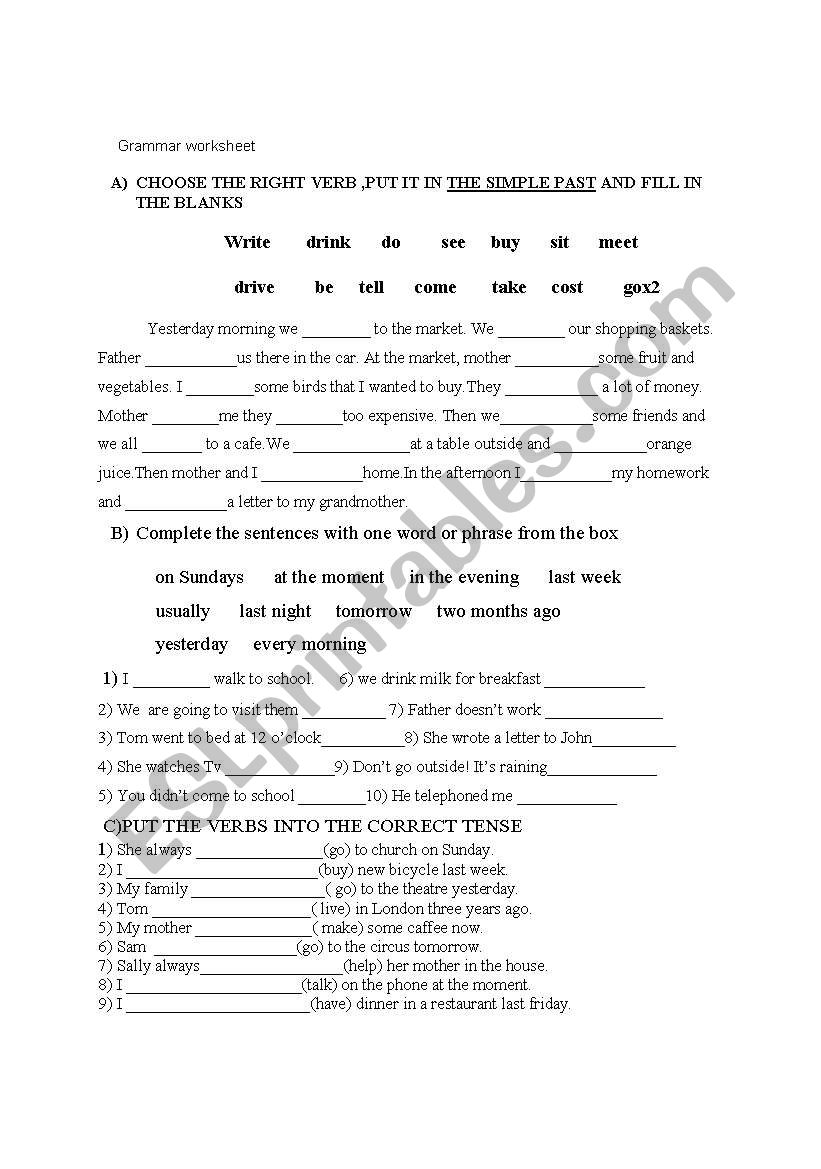 grammar worksheet worksheet