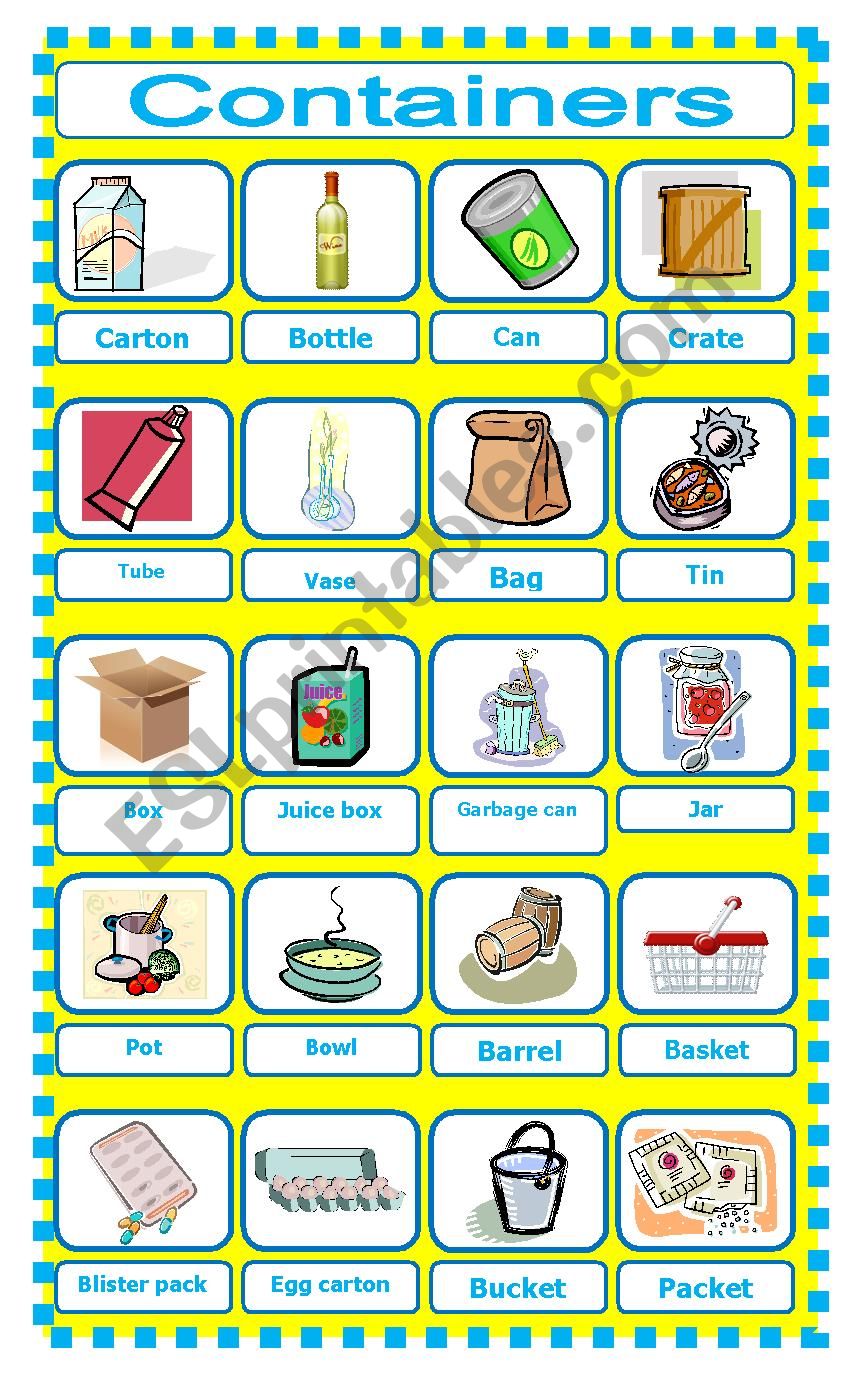 Containers pictionary worksheet