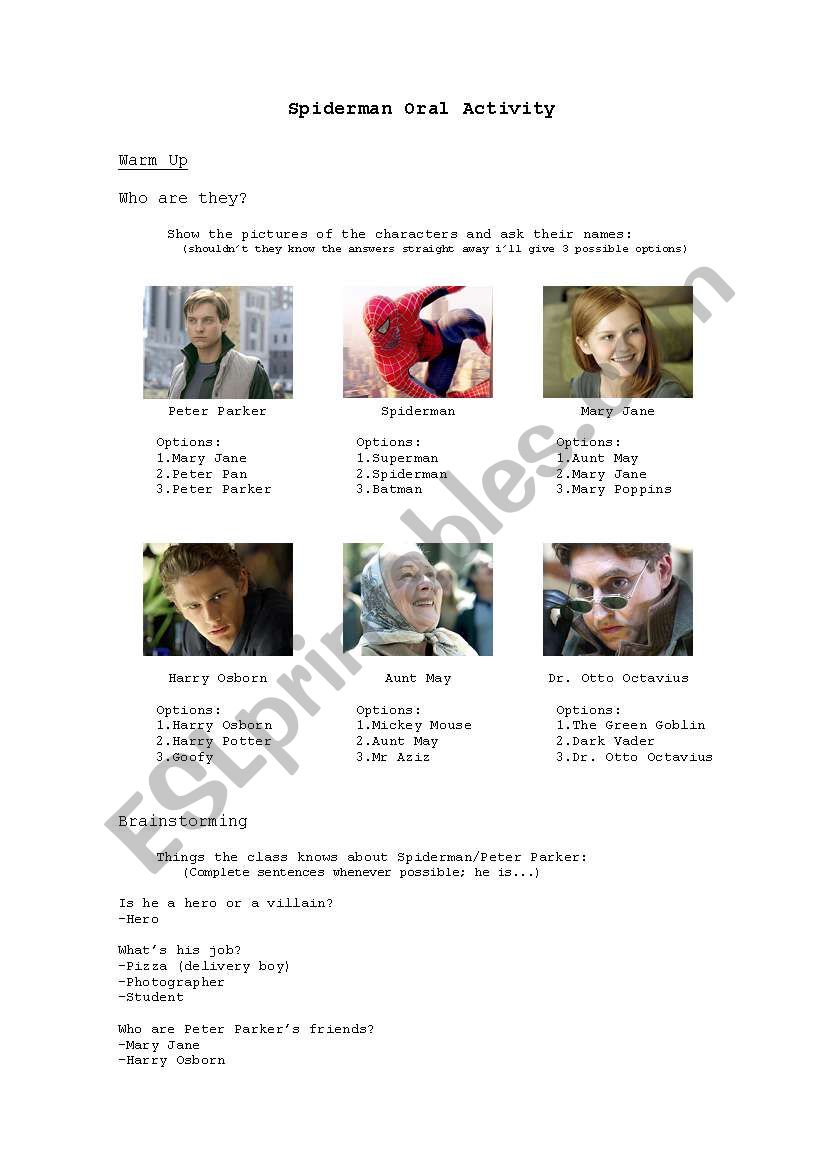 Spiderman 2 - Oral activity worksheet