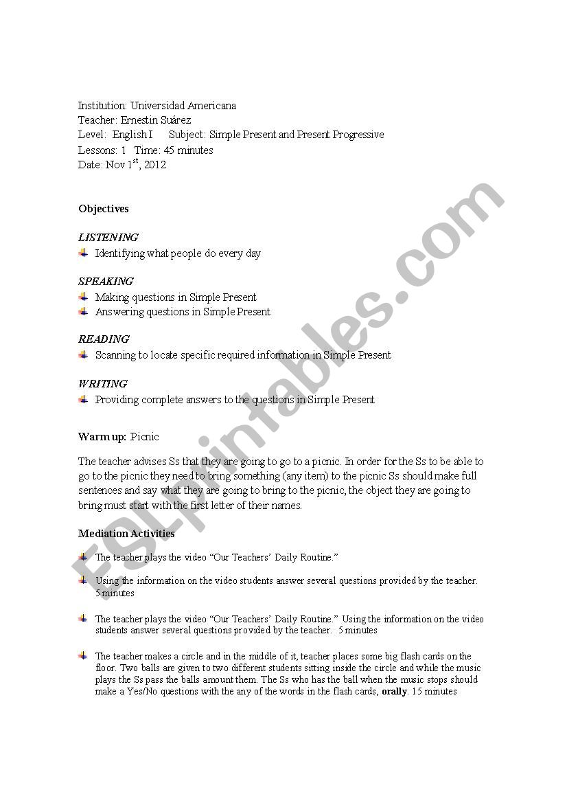 Lesson plan worksheet