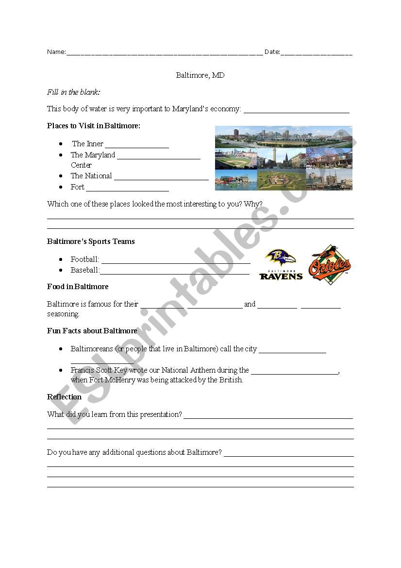 Baltimore Worksheet worksheet