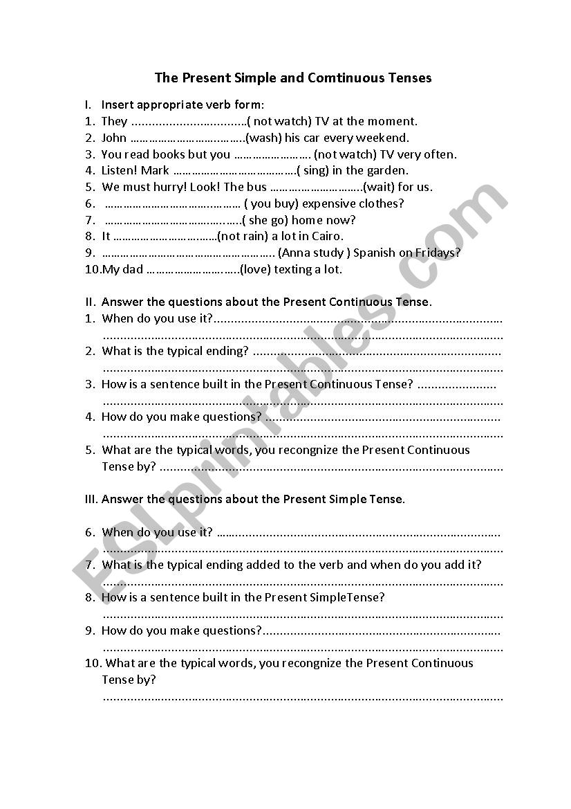 Present Simple and Continuous worksheet